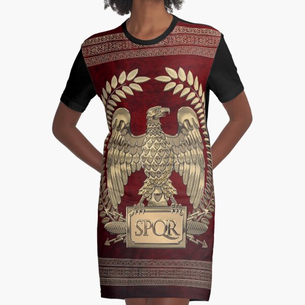 Roman Empire - Gold Imperial Eagle over Red Velvet Graphic T-Shirt Dress
