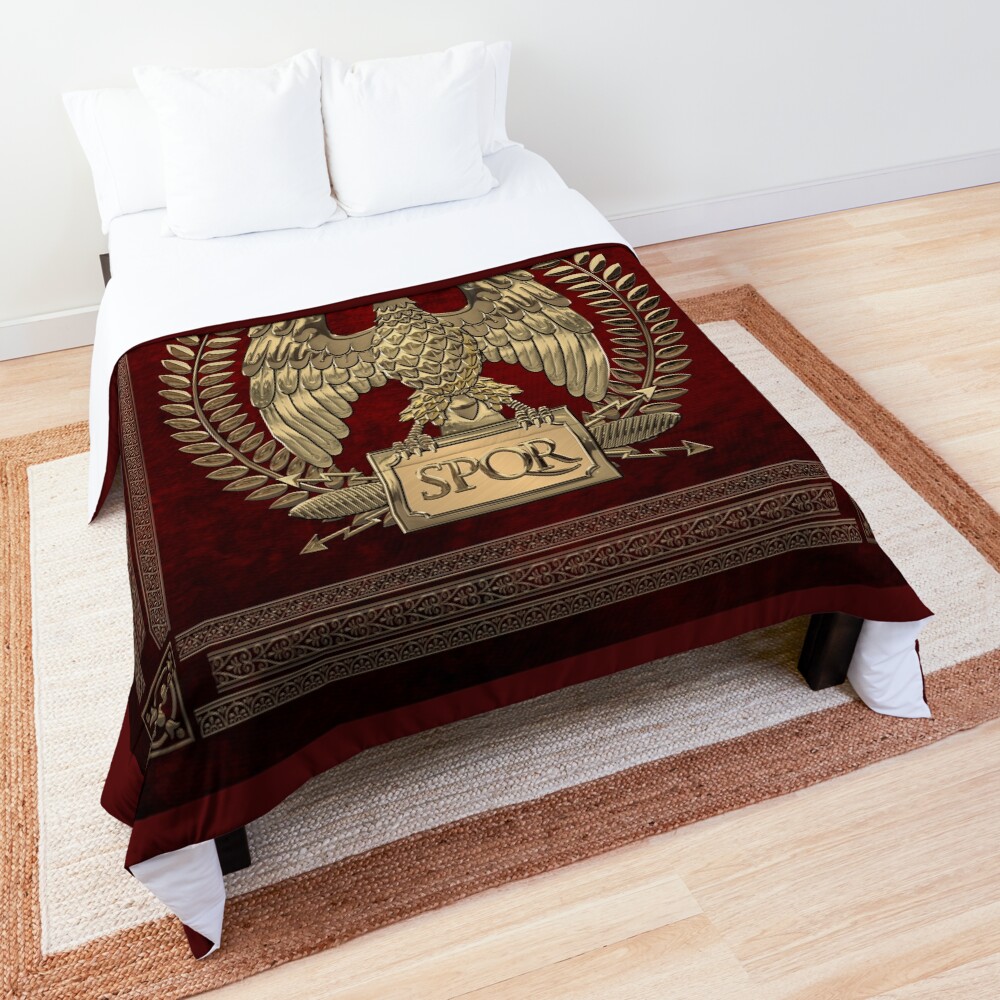 Roman Empire - Gold Imperial Eagle over Red Velvet Comforter