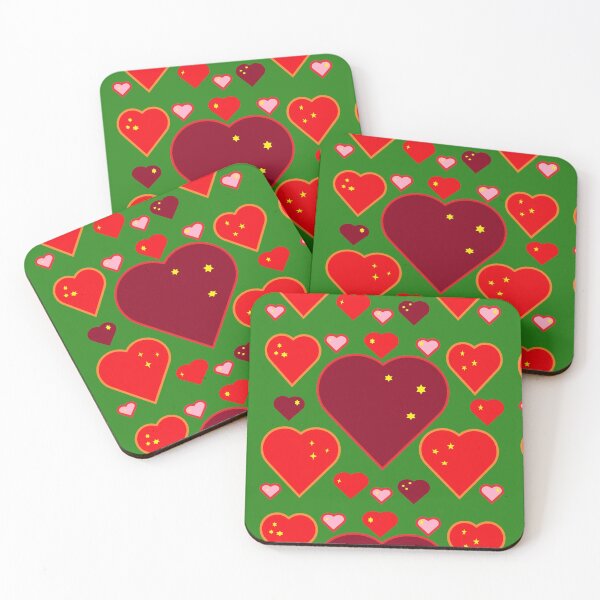 Item preview, yellow stars red hearts green background  designed and sold by miaterinka.
