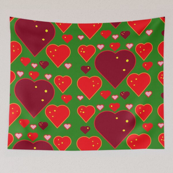 Item preview, yellow stars red hearts green background  designed and sold by miaterinka.