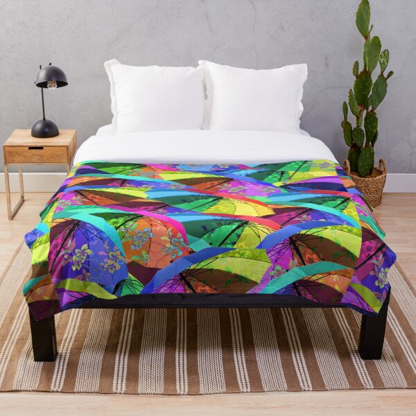 Colorful Floral Umbrellas Throw Blanket