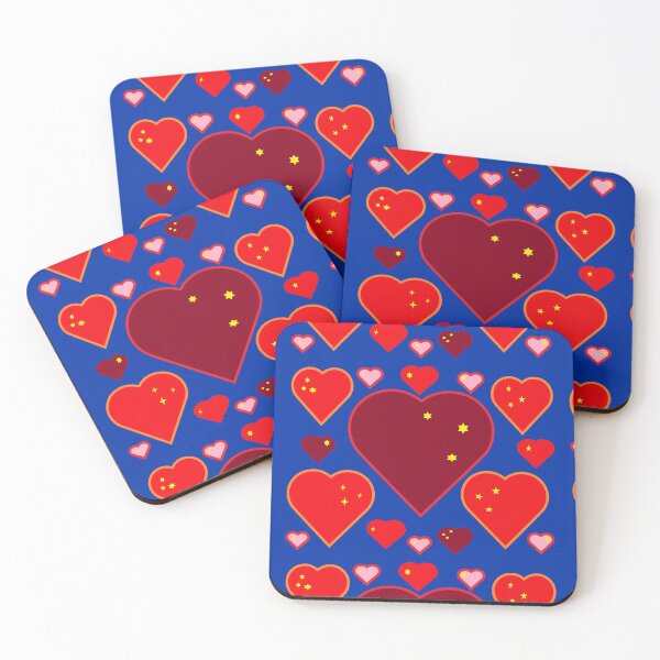 Item preview, yellow stars red hearts blue background  designed and sold by miaterinka.