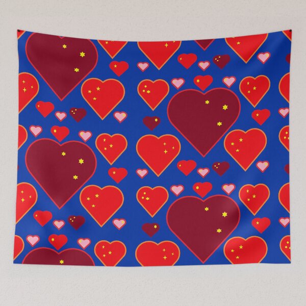 Item preview, yellow stars red hearts blue background  designed and sold by miaterinka.