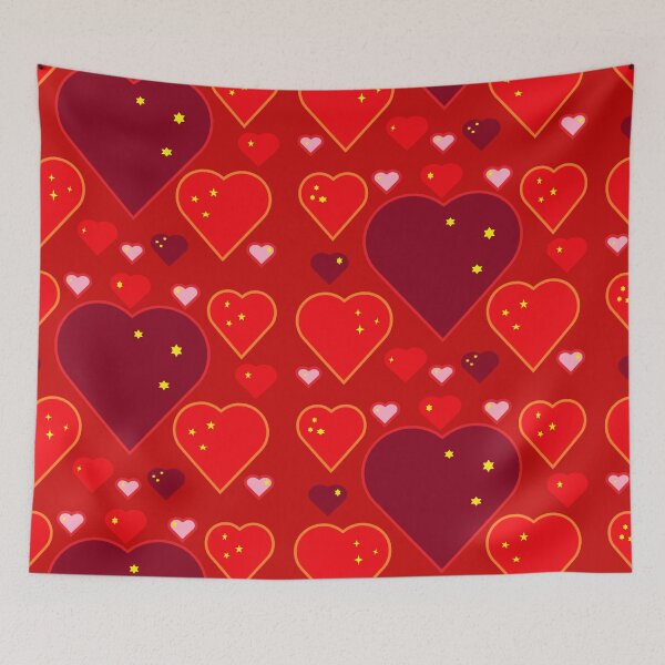 Item preview, yellow stars red hearts red background  designed and sold by miaterinka.