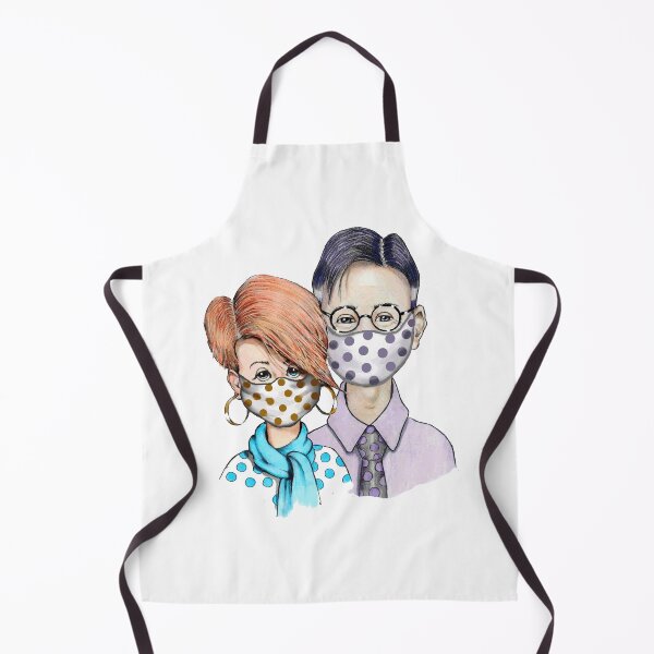 Item preview, Couple Wearing Mask for Coronavirus, Whimsical Art, Pandemic Safety designed and sold by JoyfulWhimsy.