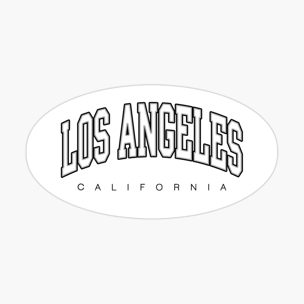 Los Angeles California Black Outline White Varsity Lettering Oval | Sticker