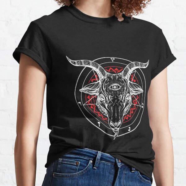Vista previa del artículo con la obra « Salve Cabeza de cabra diabólica», diseñado y vendido por TopTeeShop.