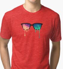 Psychedelic Nerd Glasses with Melting LSD/Trippy Color Triangles Tri-blend T-Shirt