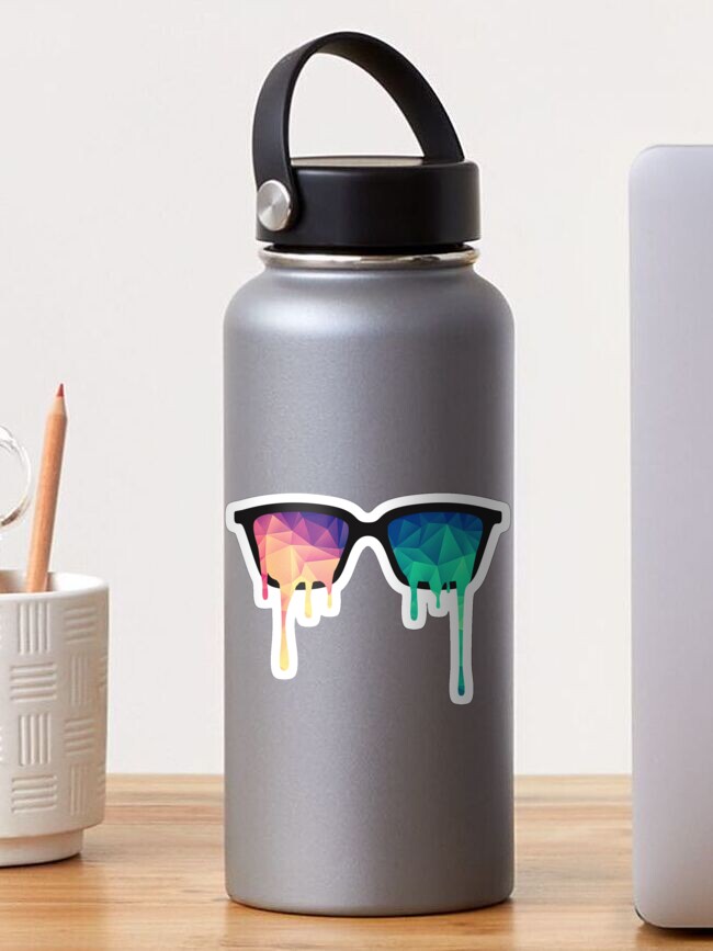 Thumbnail 1 of 3, Sticker, Psychedelic Nerd Glasses with Melting LSD/Trippy Color Triangles designed and sold by badbugs.