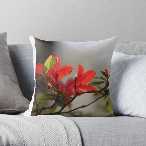 Fiery Bright Red Azalea Flower Blossom Throw Pillow