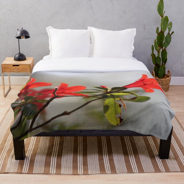 Fiery Bright Red Azalea Flower Blossom Throw Blanket