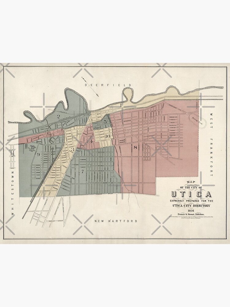 "old vintage antique aerial street map of the city of utica, ny [new