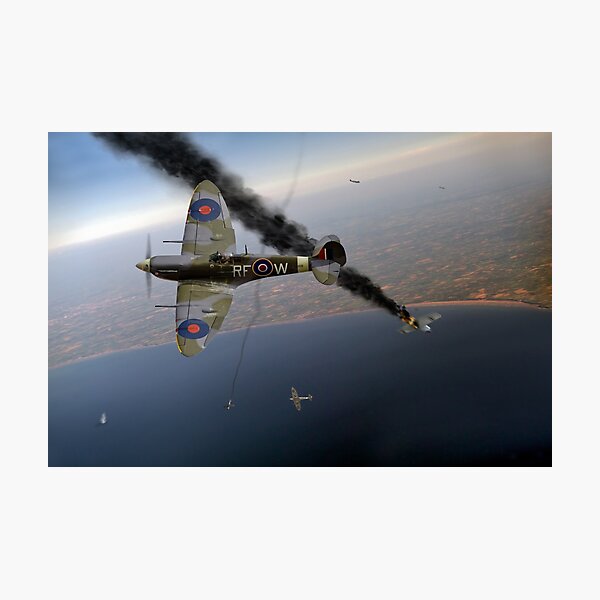303 Squadron Spitfires in Channel dogfight Photographic Print