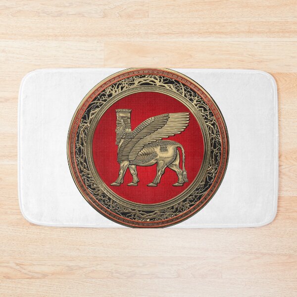 Item preview, Assyrian Winged Bull - Gold Lamassu over White Leather designed and sold by Serge Averbukh Art Studio.