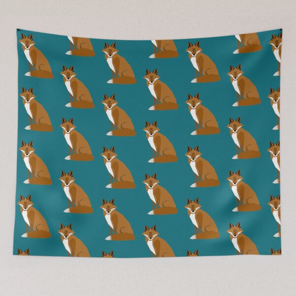 Item preview, Red Fox Geometric Art with Teal Background designed and sold by WildByNature.