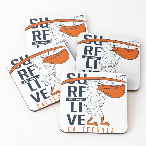 Item preview, illustration of pelican with surfboard and Californian text designed and sold by kamui7mx.
