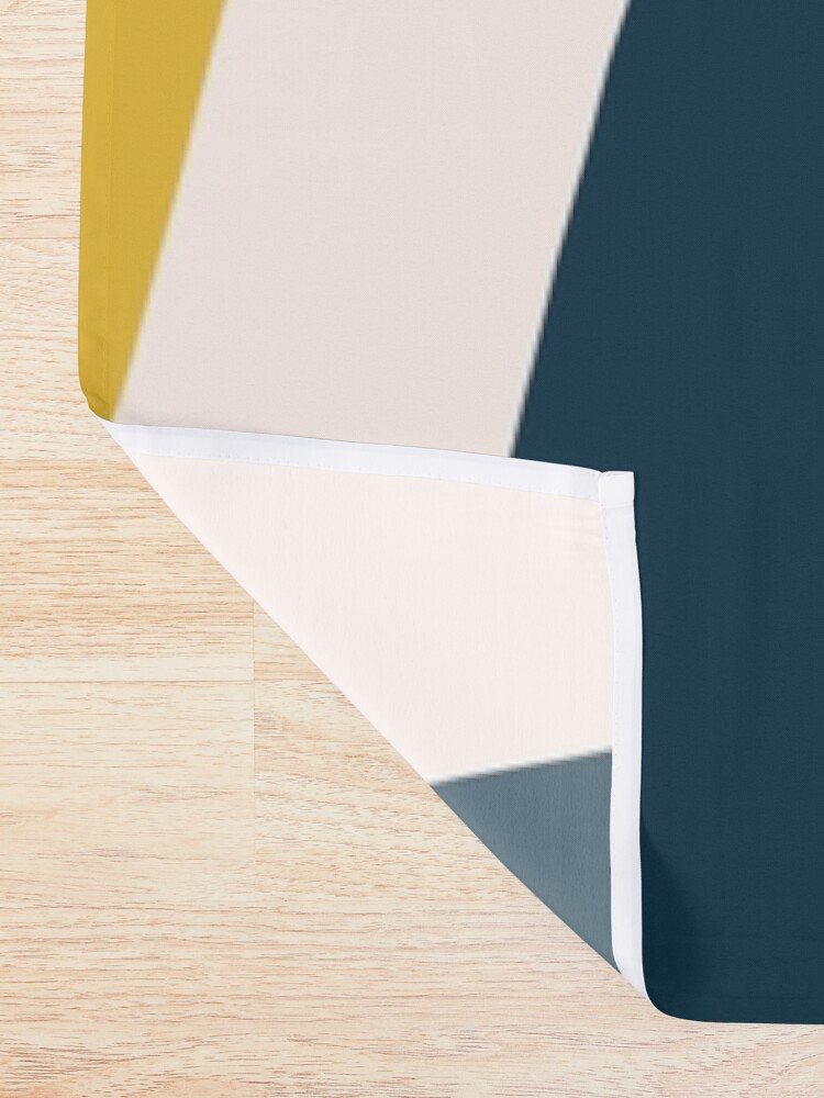 Alternate view of Triangular Abstract II in Mustard Yellows, Navy Blue, and Blush Tones. Minimalist Geometric Shower Curtain