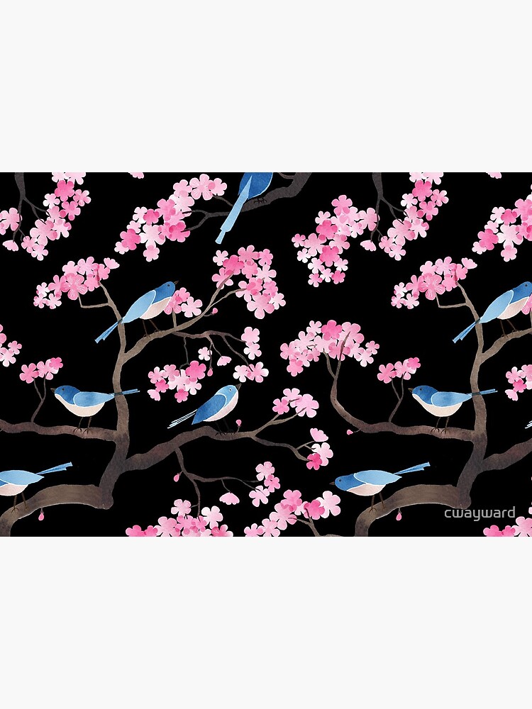 Cherry blossom birds on black by cwayward