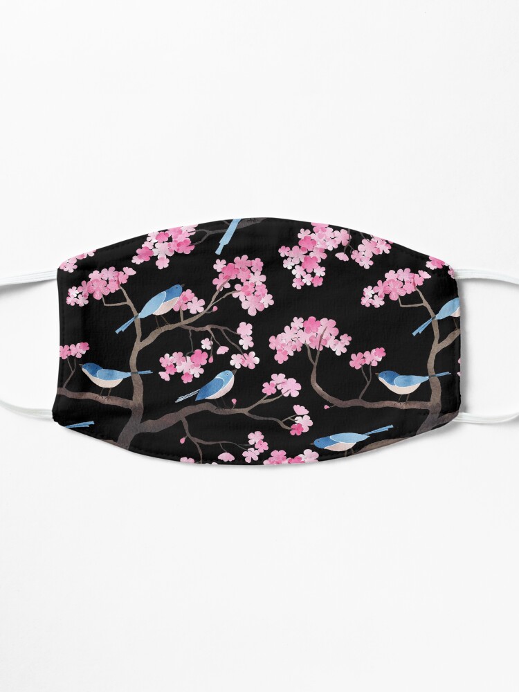 Alternate view of Cherry blossom birds on black Mask