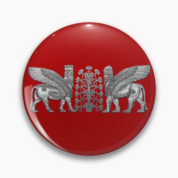 Item preview, Silver Assyrian Winged Lion and Winged Bull - Lumasi with Tree of Life over Red Canvas designed and sold by Serge Averbukh Art Studio.