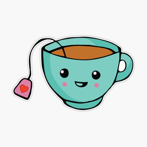 Cute Tea Bag In Teacup Doodle - Cute Tea - Sticker | TeePublic