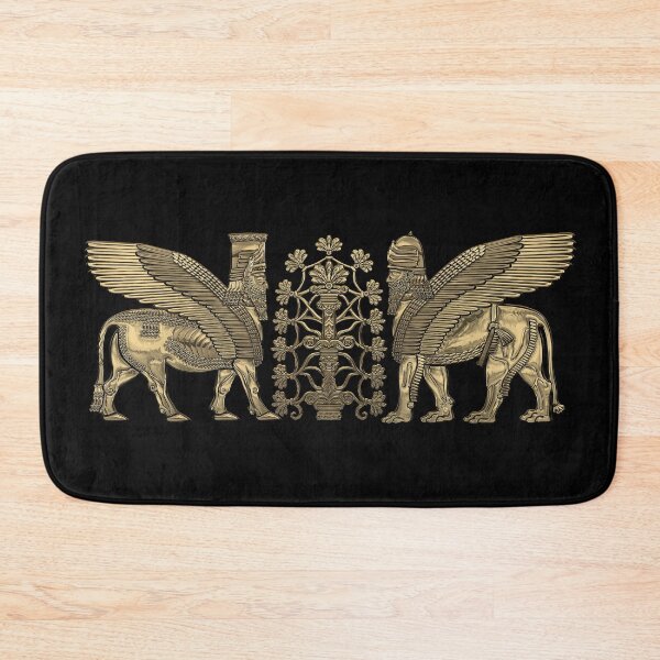 Item preview, Gold Assyrian Winged Lion and Winged Bull - Lumasi with Tree of Life over Black Canvas designed and sold by Serge Averbukh Art Studio.