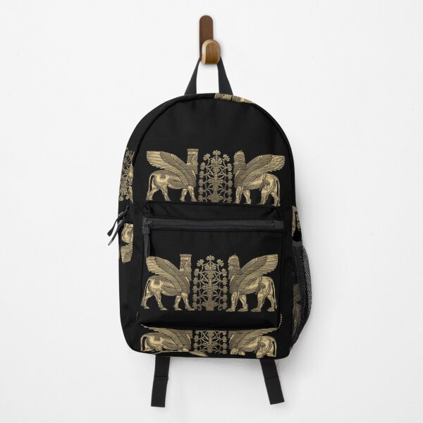 Item preview, Gold Assyrian Winged Lion and Winged Bull - Lumasi with Tree of Life over Black Canvas designed and sold by Serge Averbukh Art Studio.