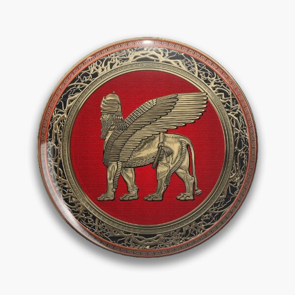 Item preview, Assyrian Winged Lion - Gold Lamassu over White Leather designed and sold by Serge Averbukh Art Studio.