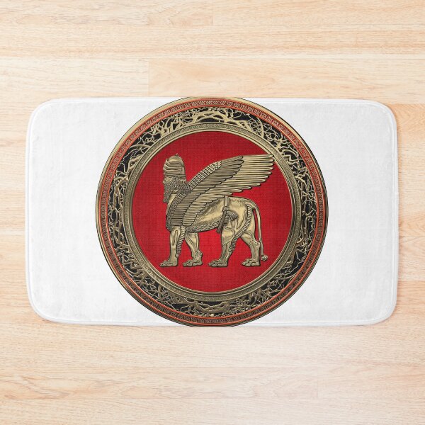 Item preview, Assyrian Winged Lion - Gold Lamassu over White Leather designed and sold by Serge Averbukh Art Studio.