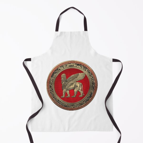 Item preview, Assyrian Winged Lion - Gold Lamassu over White Leather designed and sold by Serge Averbukh Art Studio.