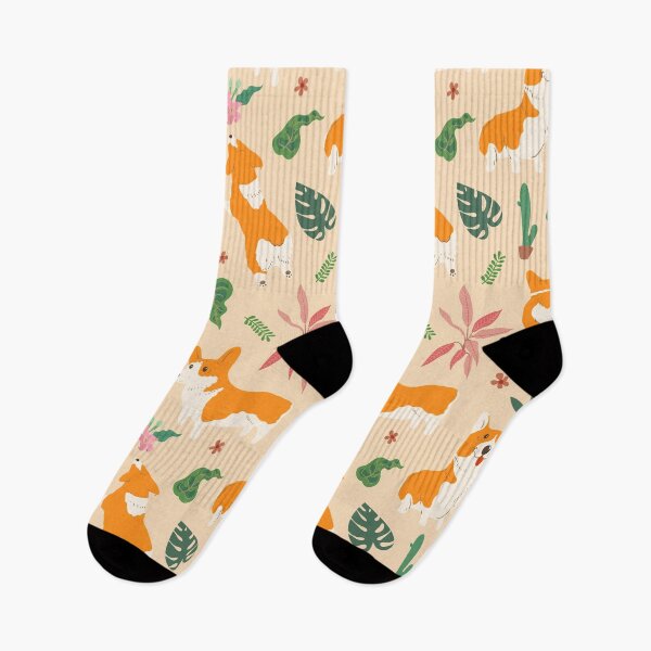 Item preview, Corgi and Tropical leaf pattern designed and sold by graphicmeyou.