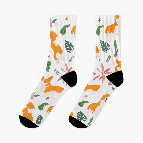 Item preview, Corgi and Tropical leaf pattern designed and sold by graphicmeyou.