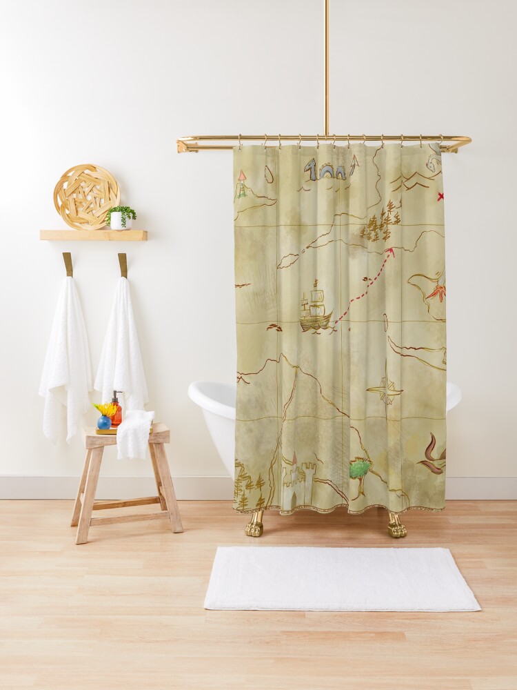 pirate map shower curtain