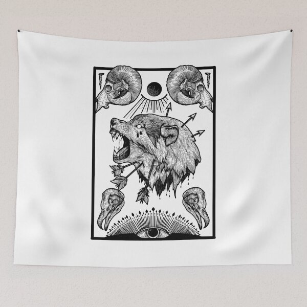 Item preview, tarot card tattoo wolf head and skulls designed and sold by morospx.