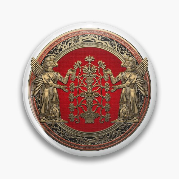 Item preview, Two Instances of Gold God Ninurta with Tree of Life over White Leather designed and sold by Serge Averbukh Art Studio.