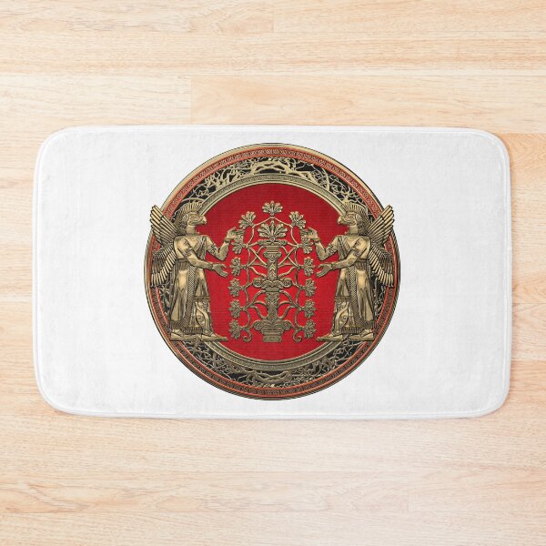 Item preview, Two Instances of Gold God Ninurta with Tree of Life over White Leather designed and sold by Serge Averbukh Art Studio.
