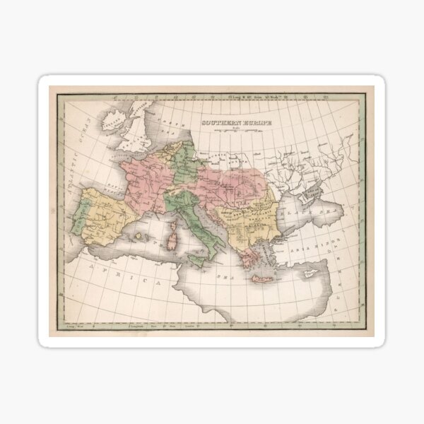 Aperçu de l'œuvre Carte vintage de l'Europe du Sud (1838) créée et vendue par BravuraMedia.