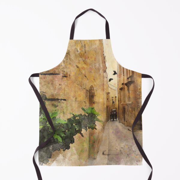 Item preview, Medieval Narrow Street Tall Buildings Coach Watercolor designed and sold by miraminerva09.