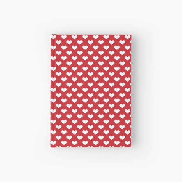 White Hearts Pattern Red Background Hardcover Journal