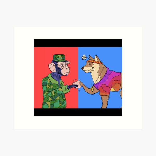 Military monkey and hippie dog Art Print