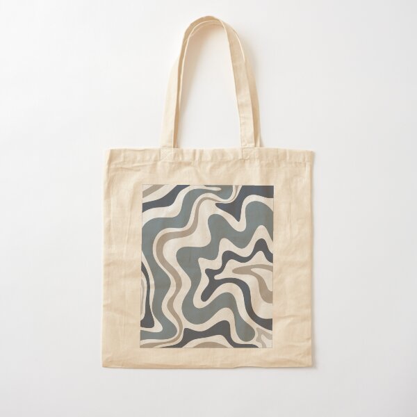 Liquid Swirl Contemporary Abstract in Neutral Blue Grey on Nearly White Cotton Tote Bag