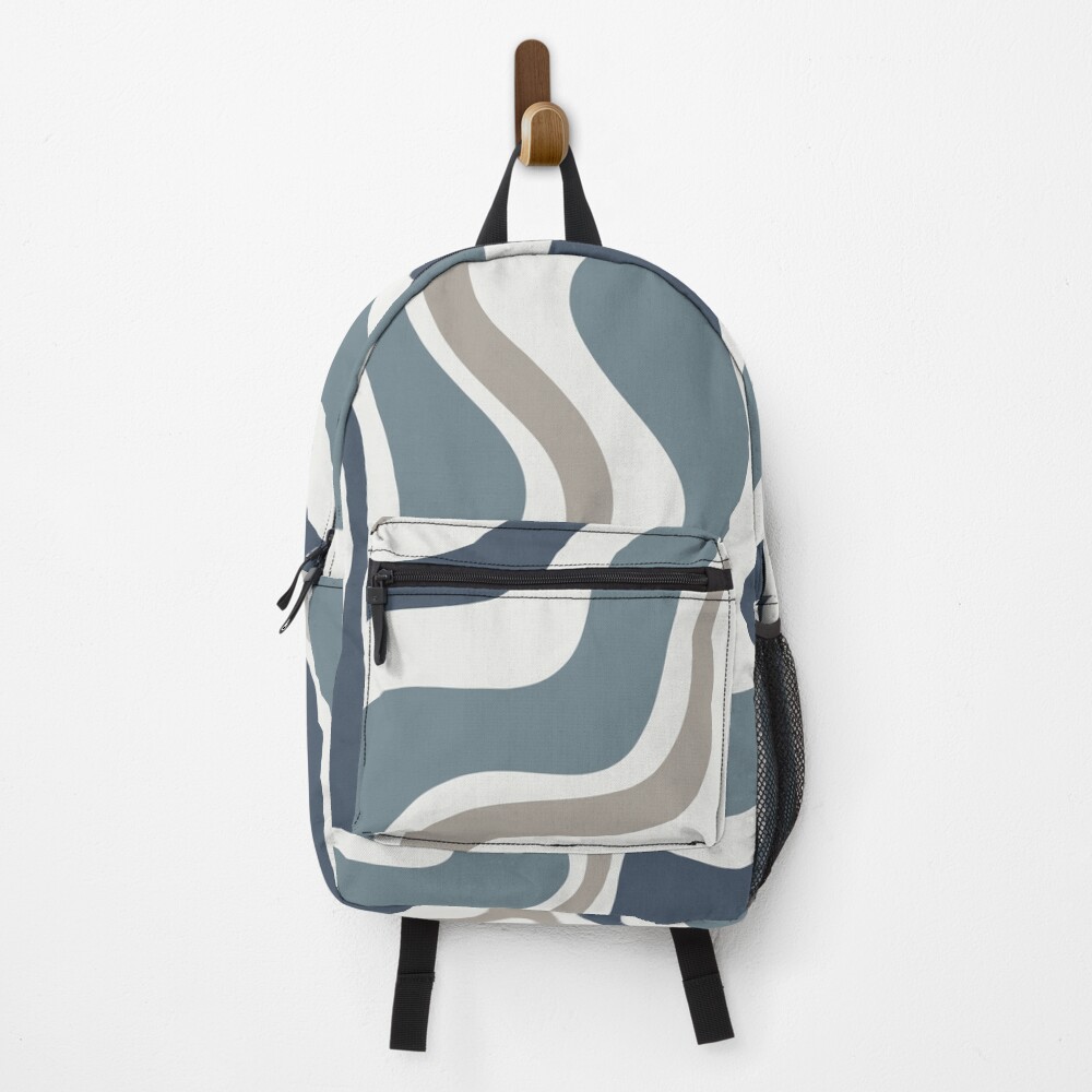Liquid Swirl Contemporary Abstract in Neutral Blue Grey on Nearly White Backpack
