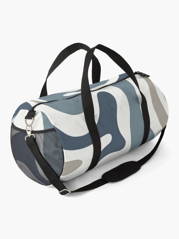 Disover Liquid Swirl Contemporary Abstract in Neutral Blue Grey on Nearly White Duffel Bag