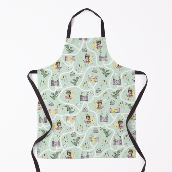 Item preview, Childish seamless pattern with princess and dragon green background designed and sold by Arch4Design.