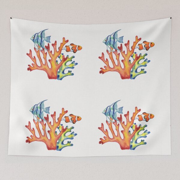 Item preview, Angelfish and Clownfish Fish in Corals Watercolor designed and sold by Irina Sztukowski.