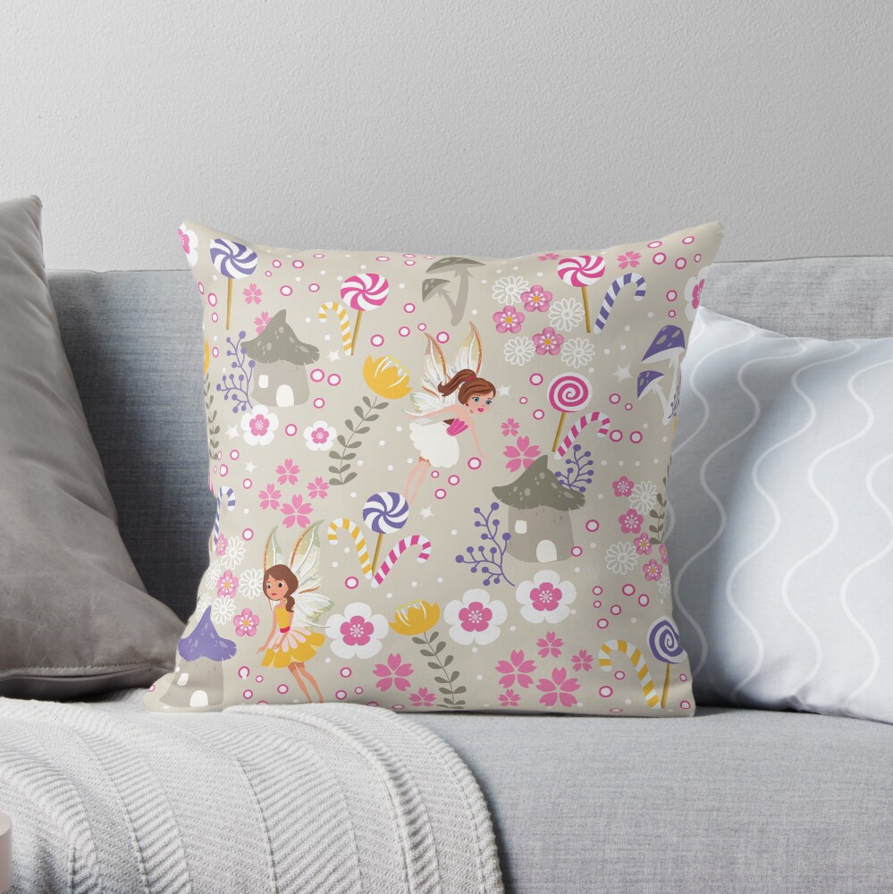 Beige Helper Fairies In Tommy Tinker's Village™ Throw Pillow