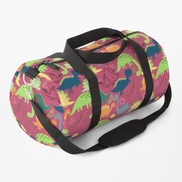 Dinosaurs jungle pattern Pink Background Duffle Bag