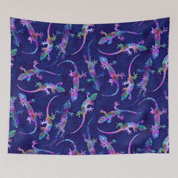 Item preview, Navy Opalescent Summer Geckos designed and sold by Carolina Diaz.