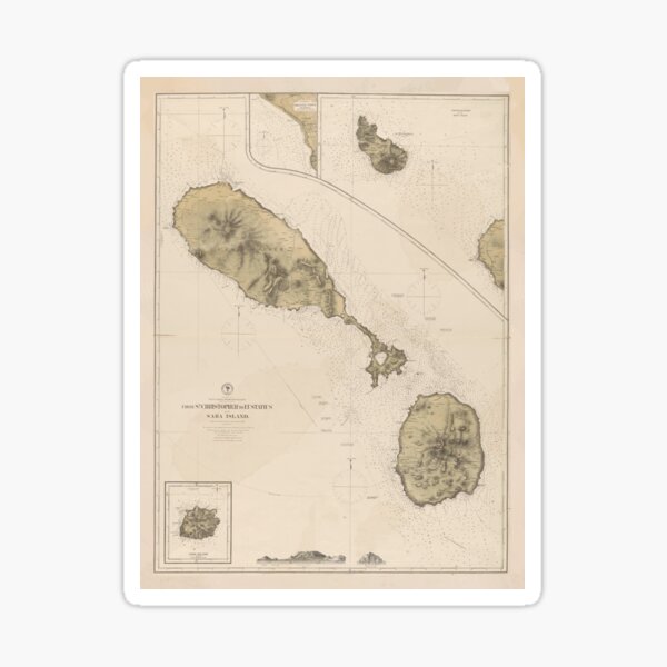 Vintage Map of St Kitts & Nevis (1872) Sticker