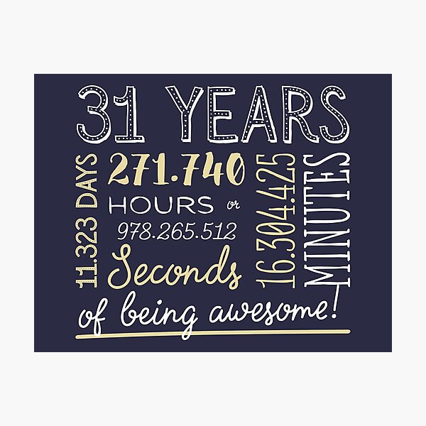 Item preview, 31st Birthday Gifts - 31 Years of being Awesome in Hours & Seconds designed and sold by betternotes.